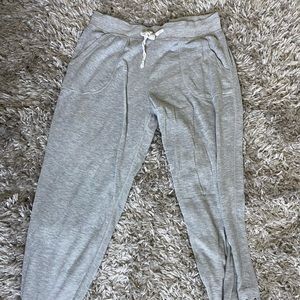 these joggers are gray with ties at the bottom of the ankle!